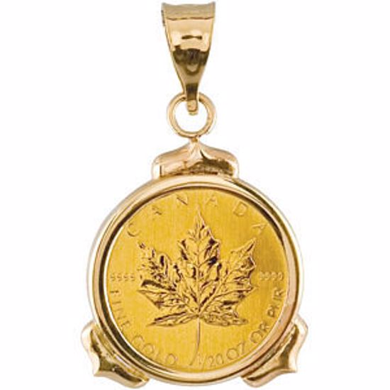 84913:101:P 1/20 oz Maple Leaf Coint Set Into a 14KT Lotus Blossom Coin Frame 