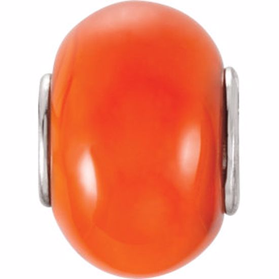 28147:101:P Sterling Silver 9x14mm Orange Glass Bead