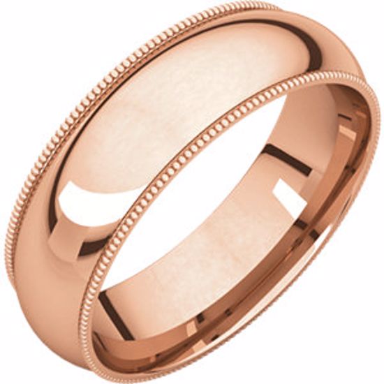 MGR13:102:P 14kt Rose 6mm Milgrain Comfort Fit Band