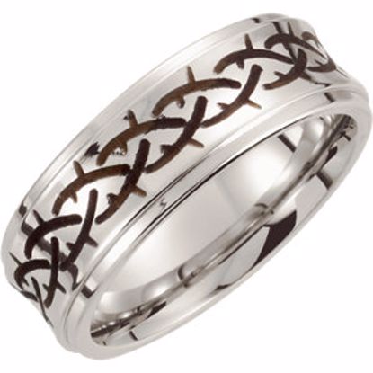 COR113:209:P Cobalt 8mm Black Laser Design & Ridged Band Size 12