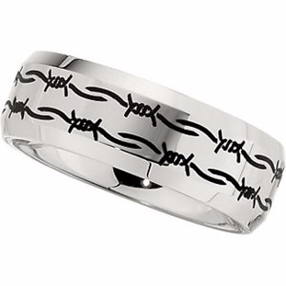 COR125:205:P Cobalt 8mm Band with Black Laser "Barbed Wire" Engraving Size 10