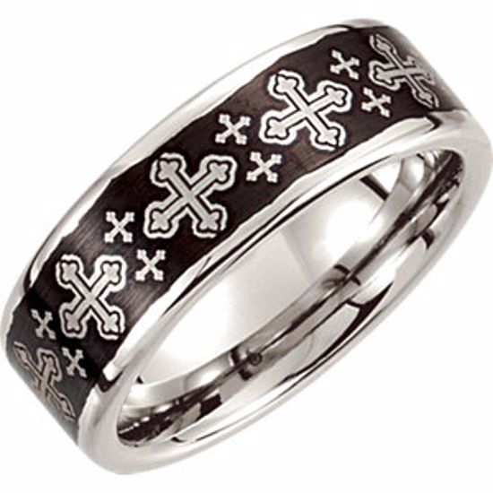 COR127:204:P Cobalt 8mm Black Laser Cross Design Band Size 9.5
