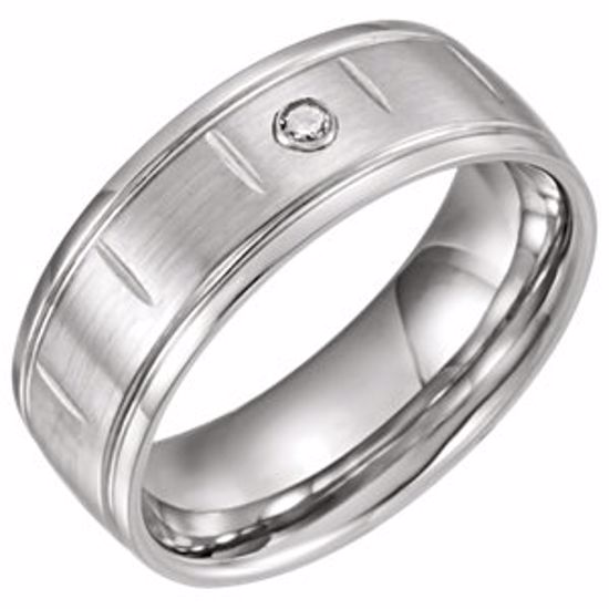 COR136D:202:P Cobalt 8mm .050 CT Diamond Band with Satin Finish, Grooves & Steel Bezel Size 8.5