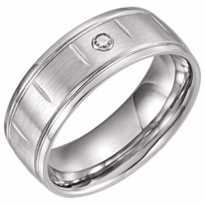 COR136D:208:P Cobalt 8mm .050 CT Diamond Band with Satin Finish, Grooves & Steel Bezel Size 11.5