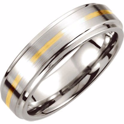 COR191K:080:P Cobalt & 14kt Yellow Inlay 6mm Ridged Band Size 8