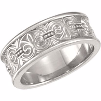 50735:101:P 18kt White 7.5mm Design Band Size 8