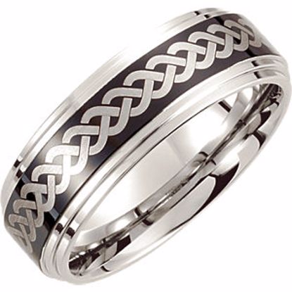 COR140:070:P Cobalt 8mm BLack Laser Design Ridged Band Size 7