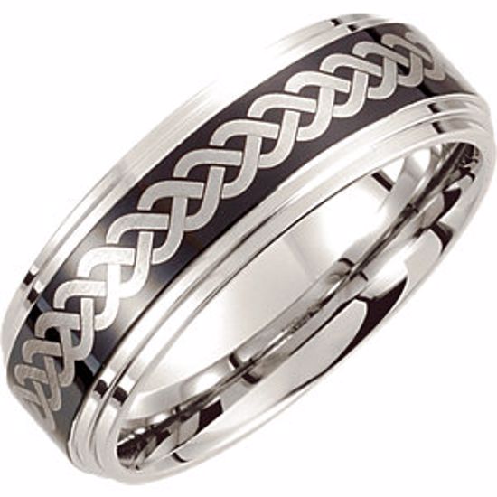 COR140:080:P Cobalt 8mm BLack Laser Design Ridged Band Size 8