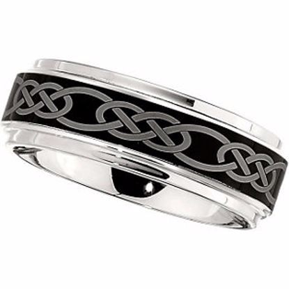 COR146:135:P Cobalt 8mm Band with Black Laser Celtic Knot Pattern Size 13.5
