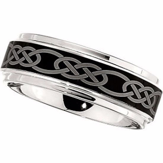 COR146:135:P Cobalt 8mm Band with Black Laser Celtic Knot Pattern Size 13.5