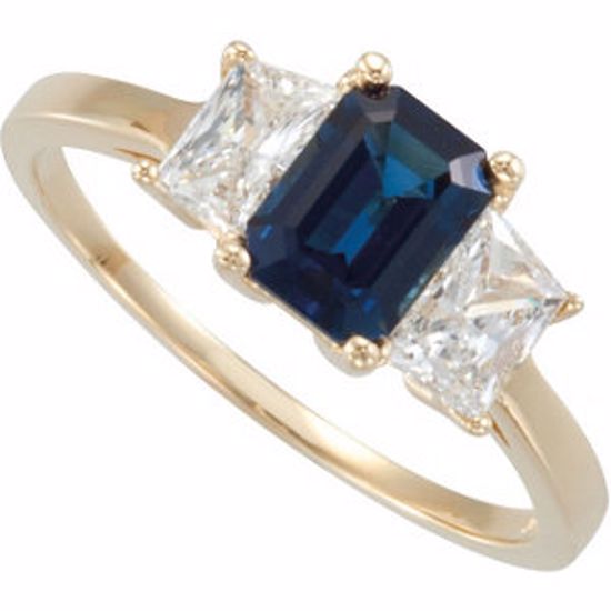 68548:111:P Blue Sapphire & Diamond Accented 3-Stone Ring 	