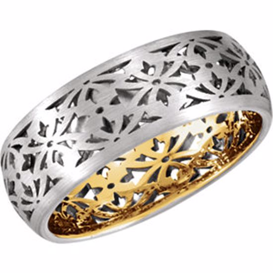 50981:114:P 14kt White & Yellow 8mm Laser Pierced BandSize 10.5