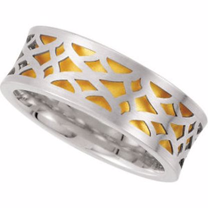 50982:415:P 14kt White & Yellow 8mm Comfort-Fit Laser Pierced Band Size 5.5