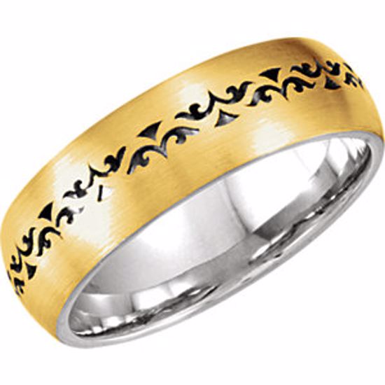 50980:109:P 14kt Yellow & White 7mm Laser Pierced Comfort Fit Band Size 8