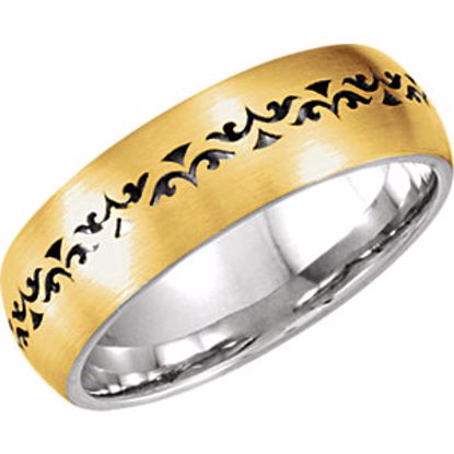 50980:111:P 14kt Yellow & White 7mm Laser Pierced Comfort Fit Band Size 9