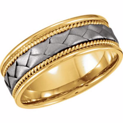 50985:304:P 14kt Yellow & White 8mm Comfort-Fit Woven Band Size 6