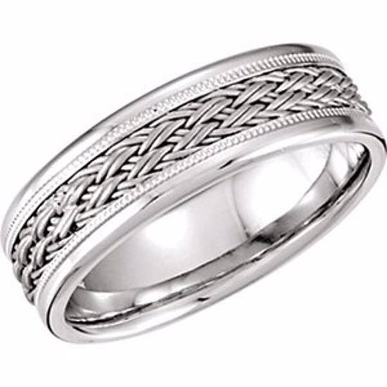 50987:214:P 14kt White Hand-Woven 7.5mm Comfort Fit Band Size 12