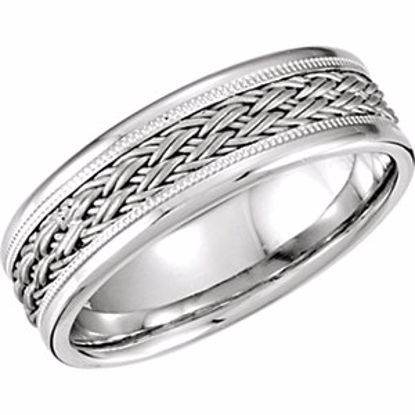 50987:216:P 14kt White Hand-Woven 7.5mm Comfort Fit Band Size 13