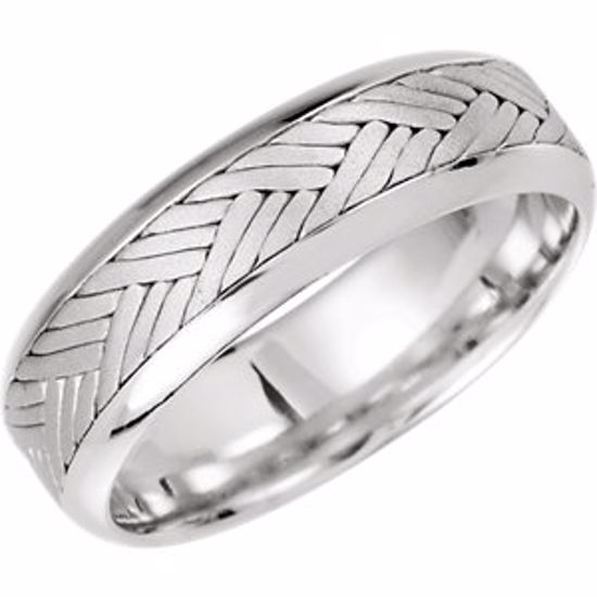 50989:701:P 14kt White 7mm Hand Woven Comfort Fit Band