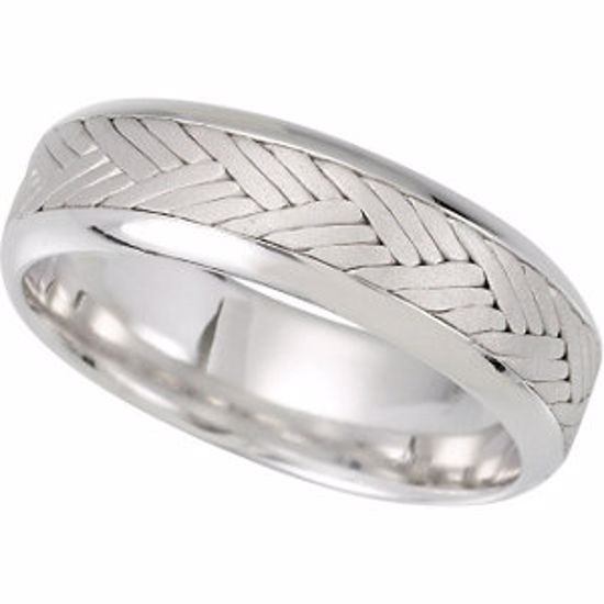 50989:718:P 14kt White 7mm Hand Woven Comfort Fit Band