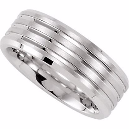 COR213:095:P Cobalt 6mm Beveled Band with Satin Finish & Grooves Size 9.5
