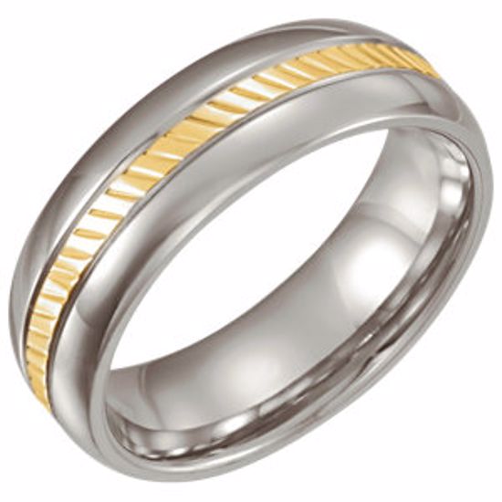 STST861:065:P Stainless Steel & 18kt Yellow inlay Domed 6.5mm Band Size 6.5