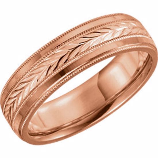 5712:128280:P 14kt Rose 6mm Leaf Design milgrain Comfort Fit Band Size 7.5 
