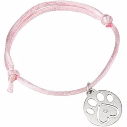 68791:107:P 14kt White .02 CTW Diamond Dog Paw Pink Cord 6.5-8" Bracelet