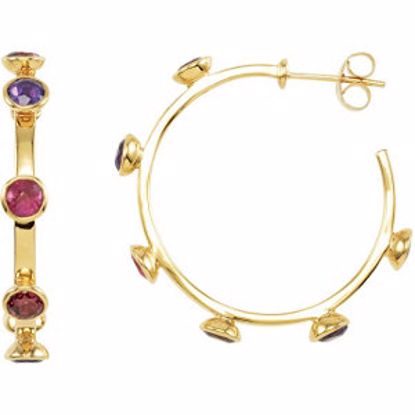 68856:100:P 18kt Vermeil Rhodolite Garnet, Amethyst & Pink Tourmaline 30mm Hoop Earrings