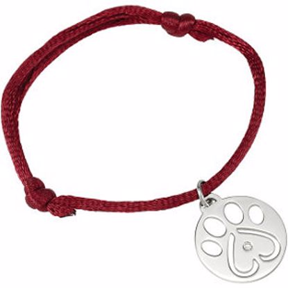 68791:100:P 14kt White .02 CTW Diamond Dog Paw Red Cord 6.5-8" Bracelet