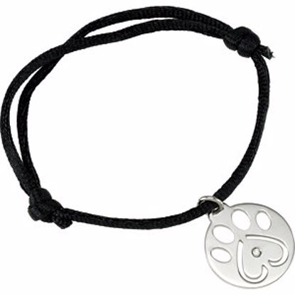 68791:102:P 14kt White .02 CTW Diamond Dog Paw Black Cord 6.5-8" Bracelet
