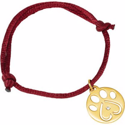 68791:103:P 14kt White .02 CTW Diamond Dog Paw Red Cord 6.5-8" Bracelet
