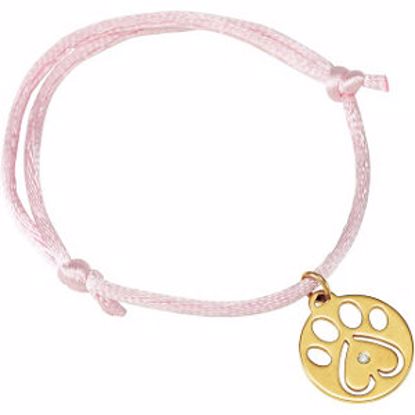 68791:104:P 14kt White .02 CTW Diamond Dog Paw Pink Cord 6.5-8" Bracelet