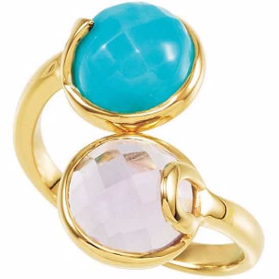68889:104:P 18kt Yellow Vermeil Amethyst & Turquoise Ring Size 7