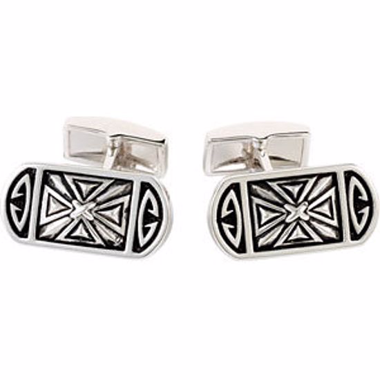 68947:112:P Cross Design with Black Enamel Cuff Links