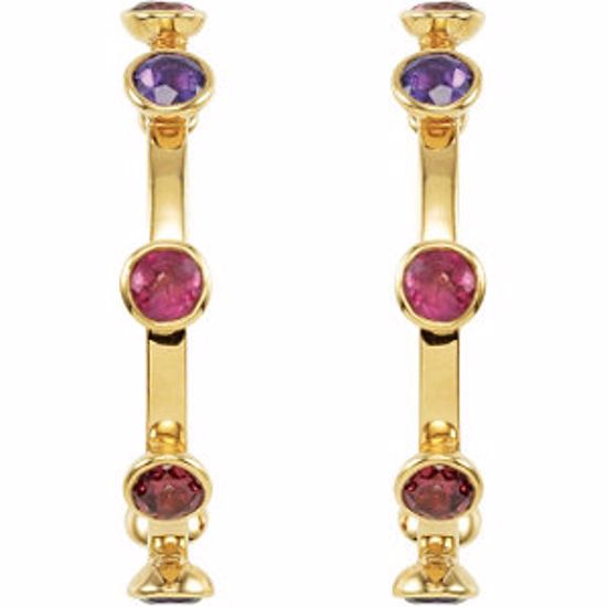 68856:1000:P 18kt Vermeil Missoma® 30mm Hoops in Pink Tourmaline, Rhodolite Garnet &amp; Amethyst