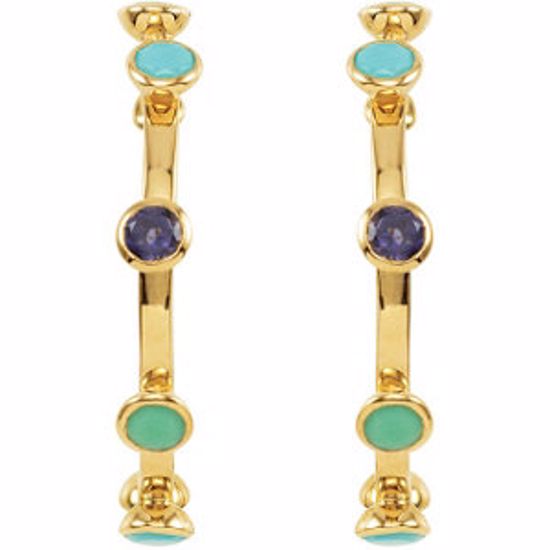 68857:1000:P 18kt Vermeil Missoma® 30mm Hoops in Chrysoprase, Turquoise &amp; Iolite