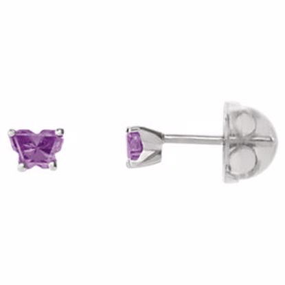 192015:225:P 10kt White February Bfly® CZ Birthstone Youth Earrings with Safety Backs & Box