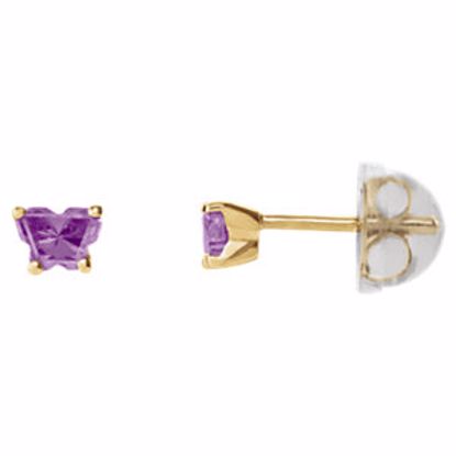 192015:201:P 10kt Yellow February Bfly® CZ Birthstone Youth Earrings with Safety Backs & Box