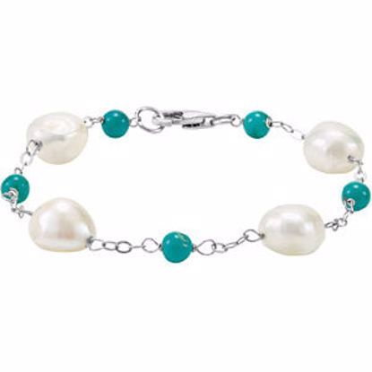 69344:100:P Freshwater Cultured Pearl & Turquoise Bracelet