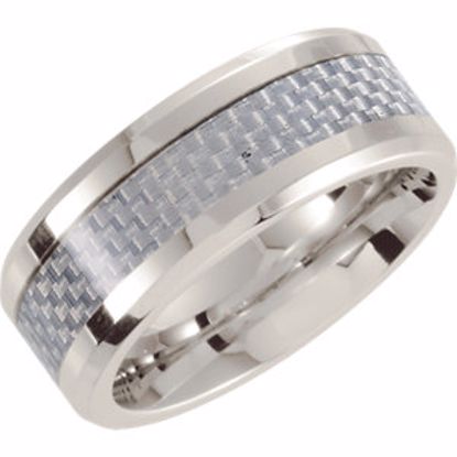 COR206:080:P Cobalt 8mm Beveled Edge Band with Carbon Fiber Inlay Size 8