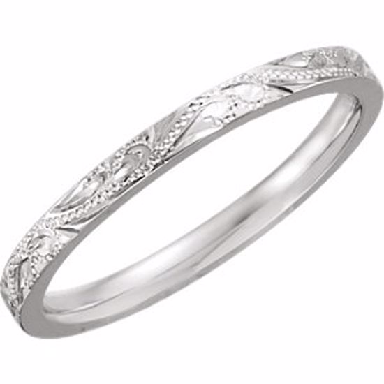 51096:110:P 14kt White 2mm Hand Engraved Band Size 10