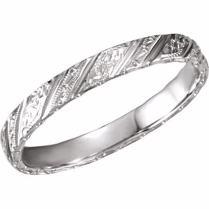 51103:108:P 14K White 3mm Hand-Engraved Band Size 9