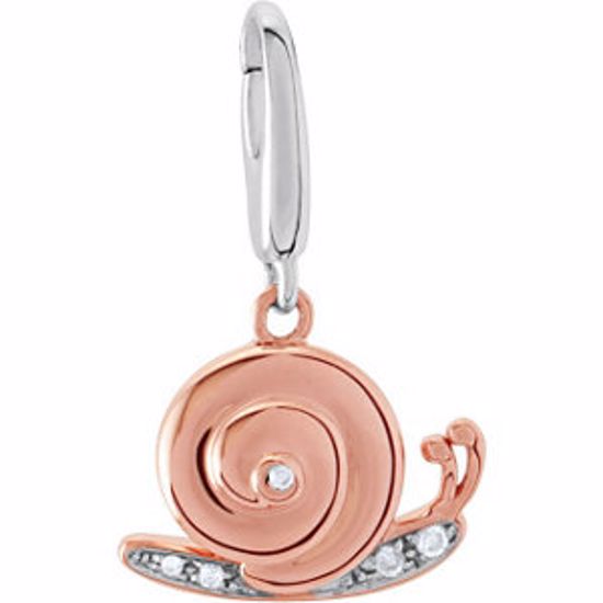 R48054:1000:P 14kt Rose & White Youth Diamond Snail Charm with Box