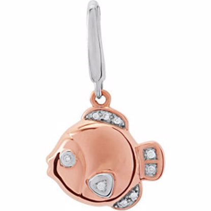 R48057:1000:P 14kt Rose & White Youth Diamond Fish Charm with Box