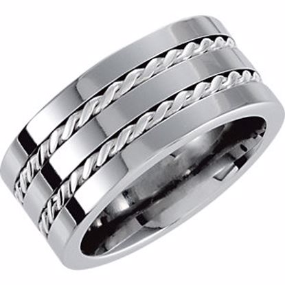 COR235:080:P Cobalt 10mm Band with Sterling Silver Cable Inlay Size 8