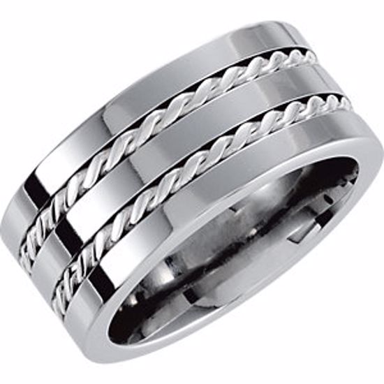 COR235:085:P Cobalt 10mm Band with Sterling Silver Cable Inlay Size 8.5