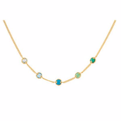 69697:60007:P 18kt Vermeil Aquamarine, Blue Topaz, Turquoise, Chrysoprase & Green Onyx 16" Necklace