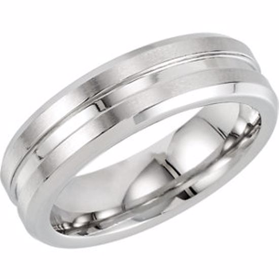 COR205:1011:P Cobalt 6mm Grooved Beveled Band with Polished & Satin Finish Size 11