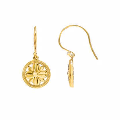 85259:107:P 14kt Yellow Milgrain Framed Flower Earrings